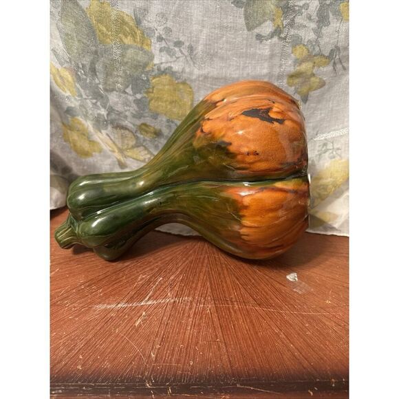 Ceramic Squash Gourd Fall Holiday Decor Autumn Thanksgiving Glazed  12”Tall 8” W - Picture 2 of 4